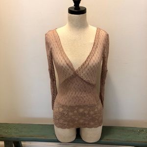 Seven 7 Lace Mesh Top Shirt Nude Small Cris Cross